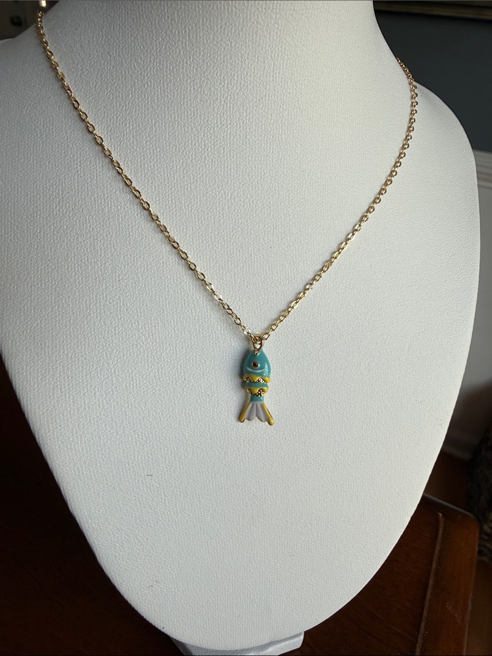 Adina Eden Gold Chain Necklace with Turquoise Fish Charm